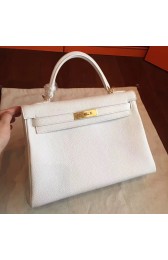 Fake Luxury Hermes White Clemence Kelly Retourne 32cm Handmade Bag HJ00393