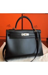 Faux Perfect Hermes Black Box Kelly Retourne 32cm Handmade Bag HJ01066