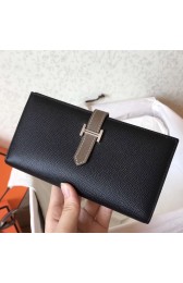 Hermes Bi-Color Epsom Bearn Wallet Black/Taupe HJ00706