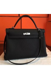 Hermes Black Clemence Kelly Retourne 40cm Handmade Bag HJ00351
