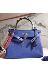 Hermes Blue Kelly 28cm Bag With Zigzag Handle HJ01261