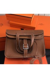 Hermes Halzan Bag In Brown Clemence Leather Replica HJ00965