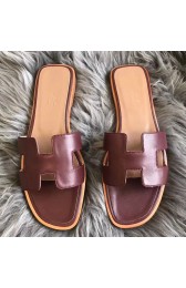 Hermes Oran Sandals In Bordeaux Swift Leather HJ01016
