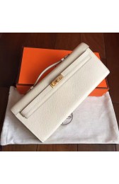 Hermes White Epsom Kelly Cut Clutch Handmade Bag HJ00389