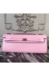 High Quality High Quality Hermes Pink Crocodile Kelly Cut Clutch Bag HJ01227