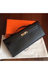 High Quality Imitation Hermes Black Epsom Kelly Cut Clutch Handmade Bag Replica HJ00816
