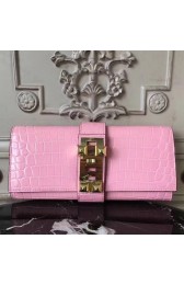Hot High End Hermes Medor Clutch Bag In Pink Crocodile Leather HJ00858