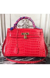 Imitation Hermes Kelly 32cm Bag In Red Crocodile Leather HJ00096