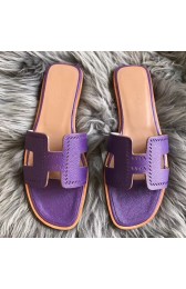 Imitation Hermes Oran Perforated Sandals In Purple Epsom Leather HJ00957