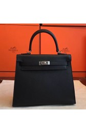 Imitation Knockoff Hermes Black Epsom Kelly 25cm Sellier Handmade Bag HJ00719