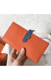 Imitation Replica Hermes Bi-Color Epsom Bearn Wallet Orange/Blue Jean HJ00103