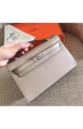 Luxury Imitation Hermes Grey Swift Kelly Pochette Handmade Bag HJ00241
