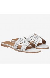 Luxury Replica Hermes Oran Studs Sandals In White Leather HJ01246