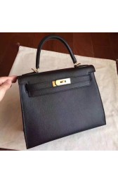 Replica Hermes Black Epsom Kelly Sellier 28cm Handmade Bag Replica HJ01142